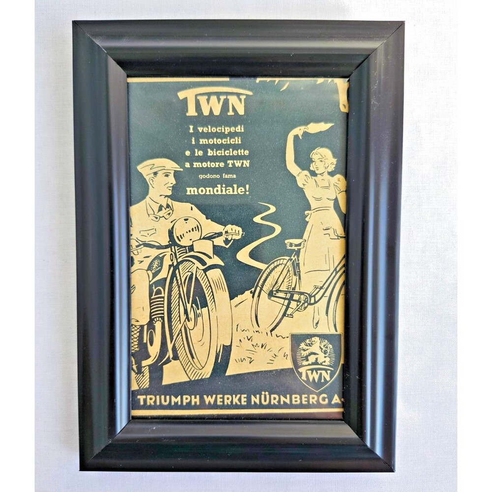 Vintage 1920s TWN Triumph Werke Nurnberg Germany Motorcycle Ad Contemp Frame 5x7